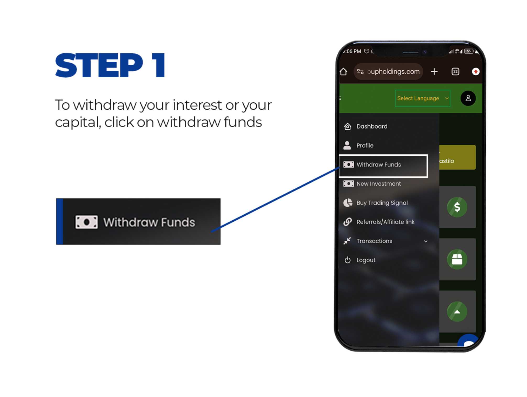 How To Withdraw Your Funds - Step 1